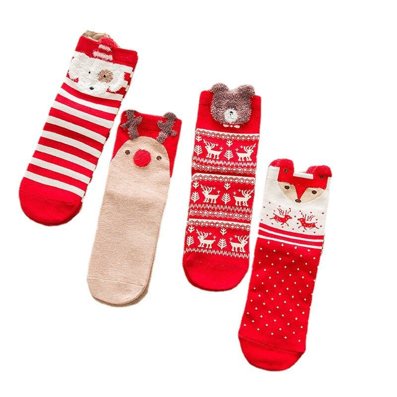 Holiday Gift Box for Women – 4 Pairs Soft Cotton Christmas Mid-Tube Socks