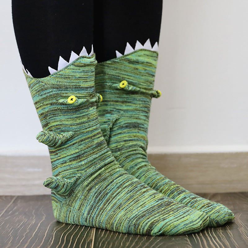 Cute Funny Shark Chameleon Socks – Colorful Cartoon Crew Socks for Adults