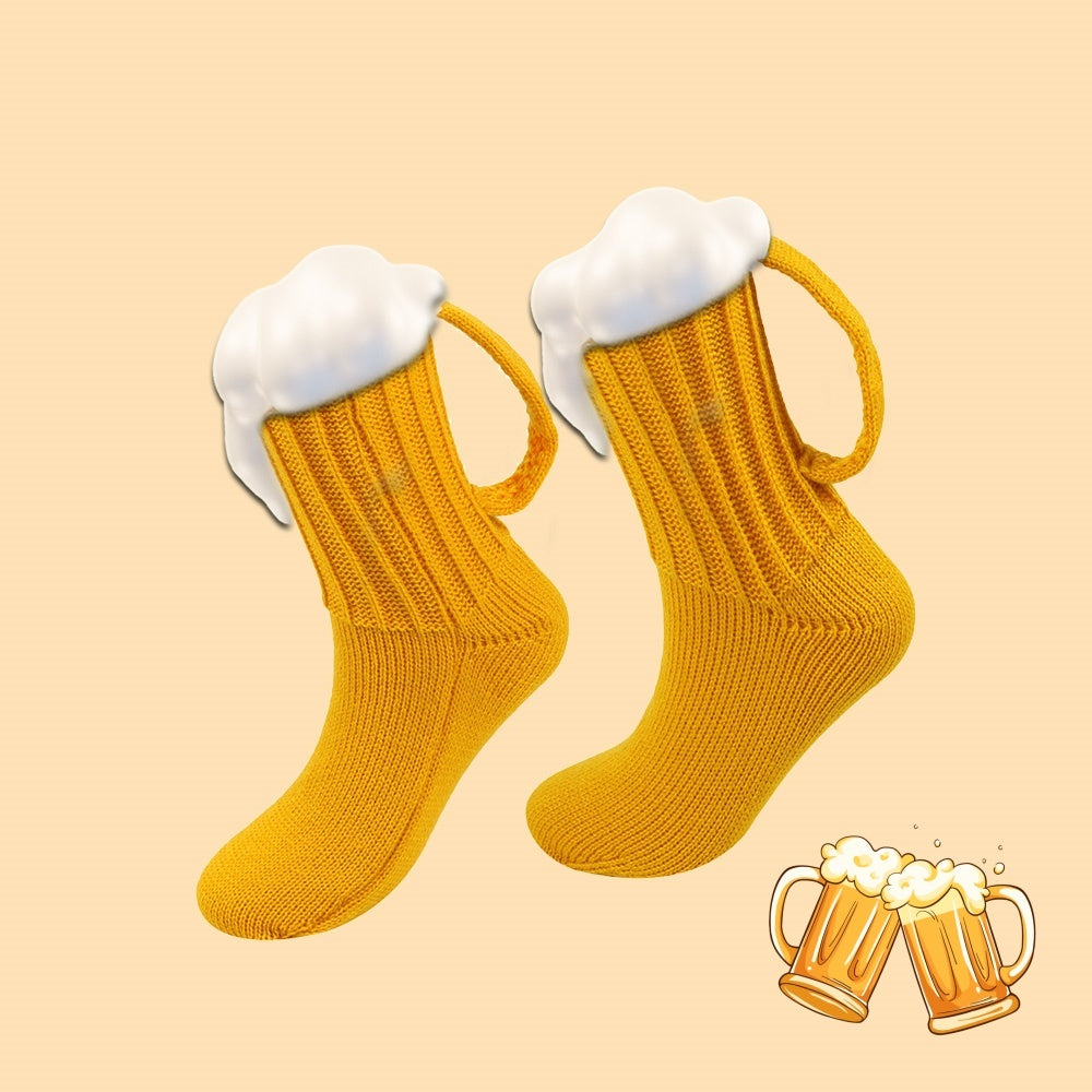 Cheers To Your Toes! 3D Beer Mug Knit Socks – Funny Warm Tube Socks for Winter