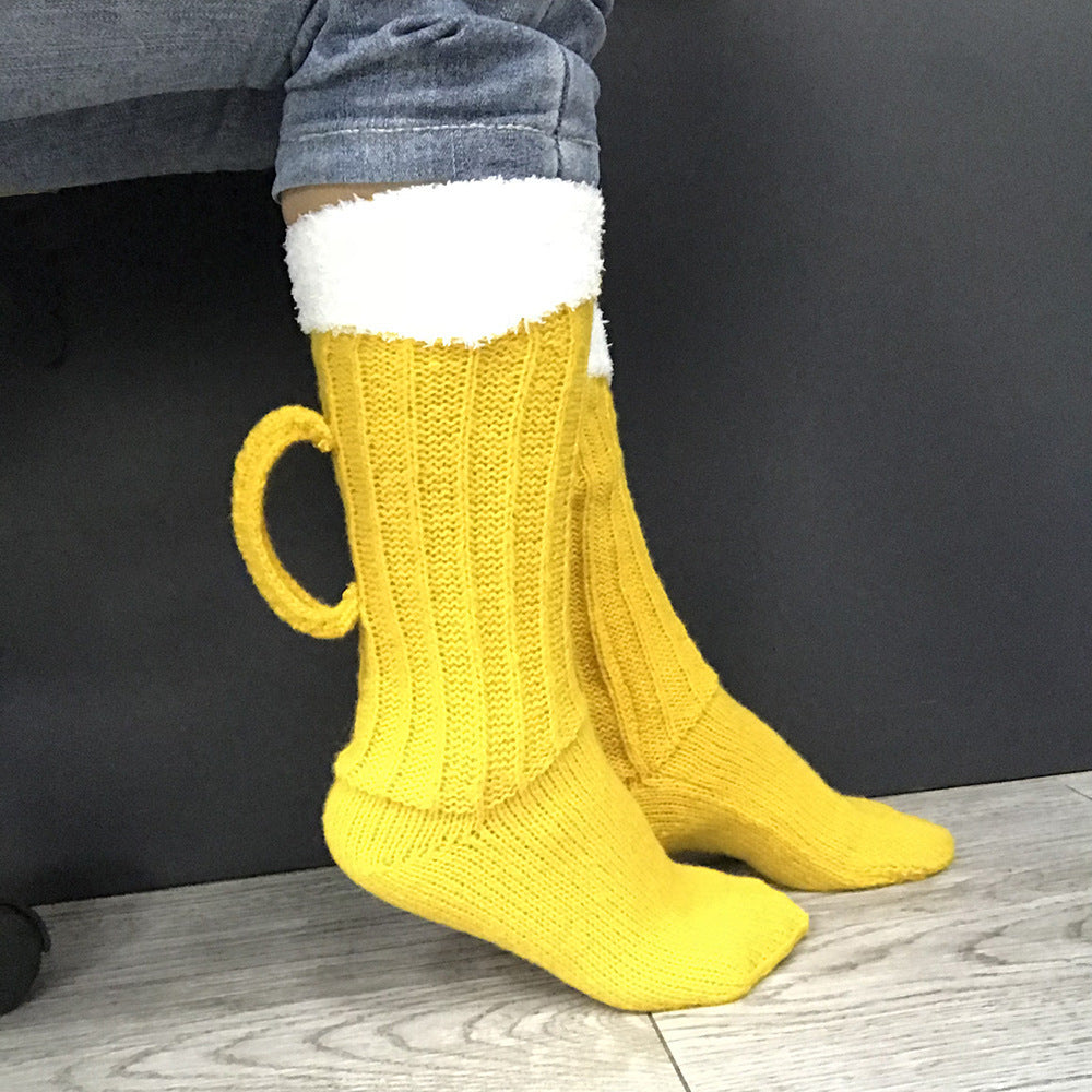 Cheers To Your Toes! 3D Beer Mug Knit Socks – Funny Warm Tube Socks for Winter