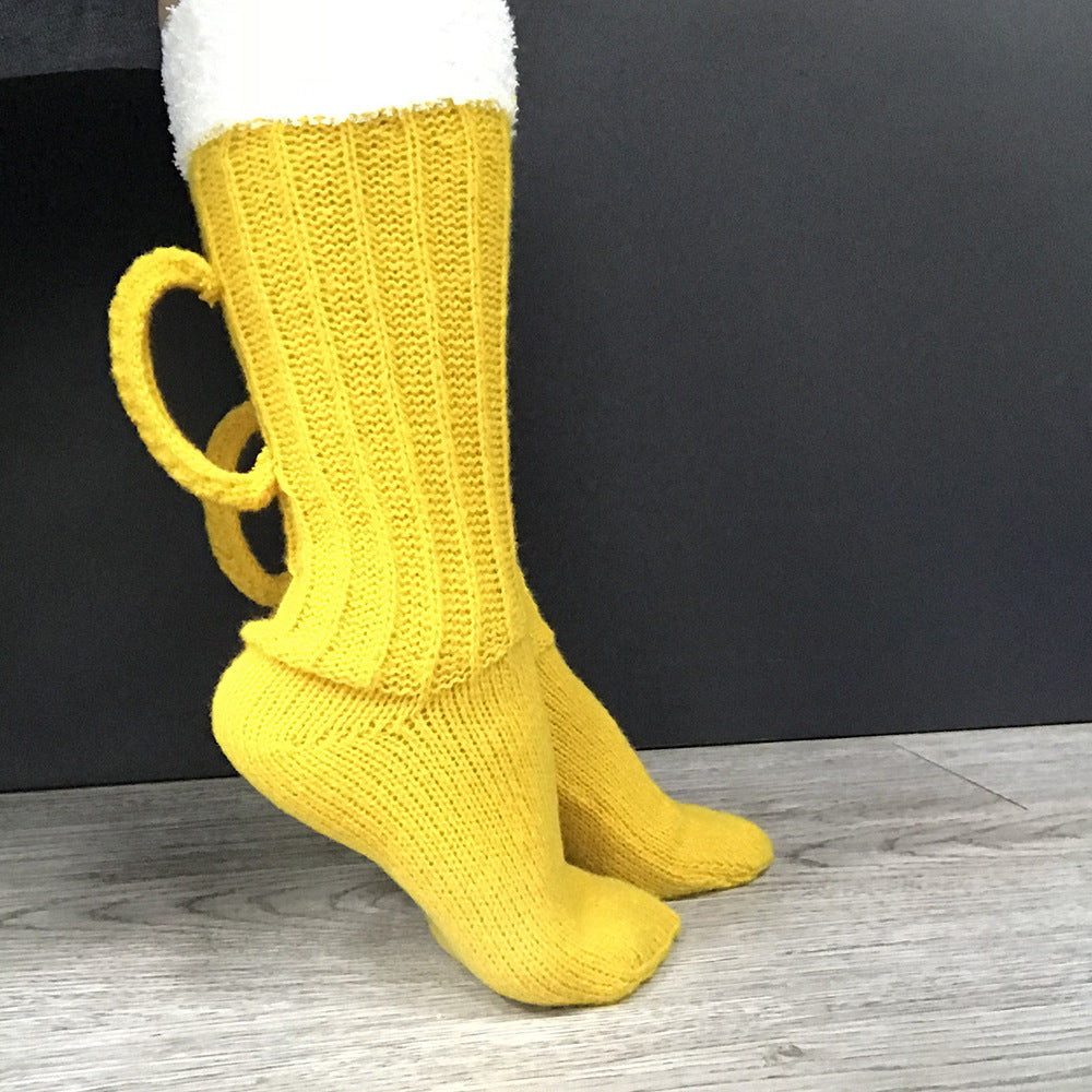 Cheers To Your Toes! 3D Beer Mug Knit Socks – Funny Warm Tube Socks for Winter