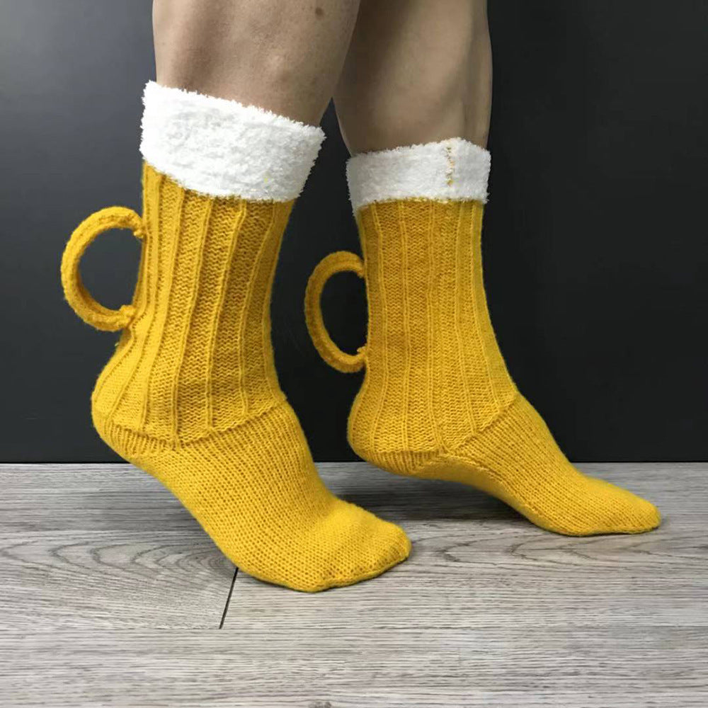 Cheers To Your Toes! 3D Beer Mug Knit Socks – Funny Warm Tube Socks for Winter