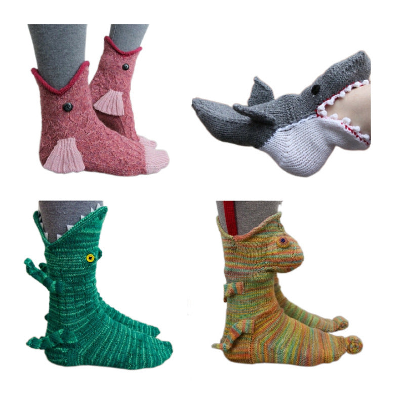 Cute Funny Shark Chameleon Socks – Colorful Cartoon Crew Socks for Adults