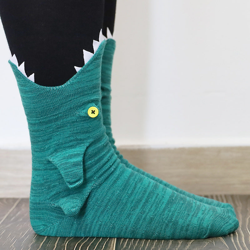 Cute Funny Shark Chameleon Socks – Colorful Cartoon Crew Socks for Adults