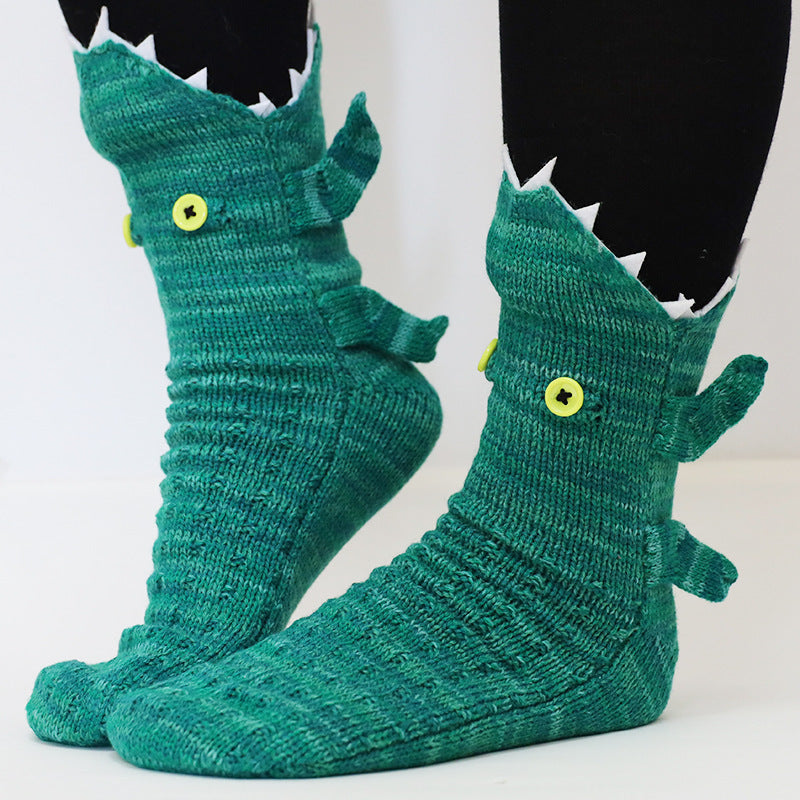 Cute Funny Shark Chameleon Socks – Colorful Cartoon Crew Socks for Adults